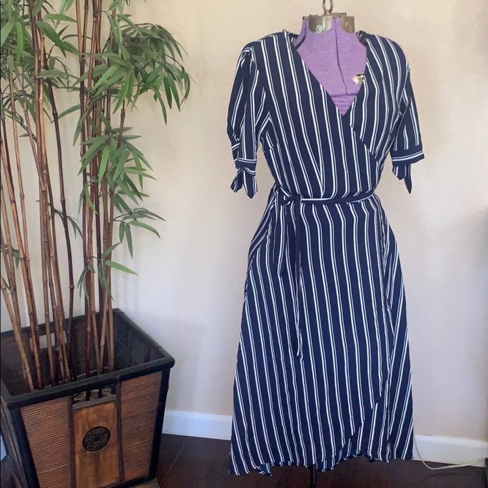 Wrap around pinstripe dress